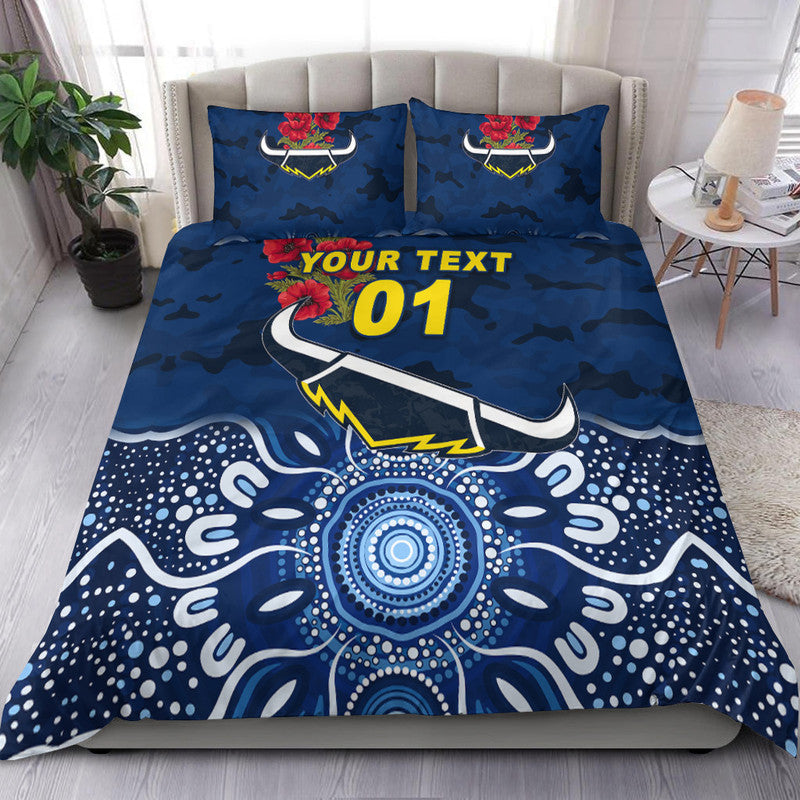 (Custom Personalised) North Queensland Cowboys ANZAC 2022 Bedding Set Indigenous Vibes - Blue - Vibe Hoodie Shop