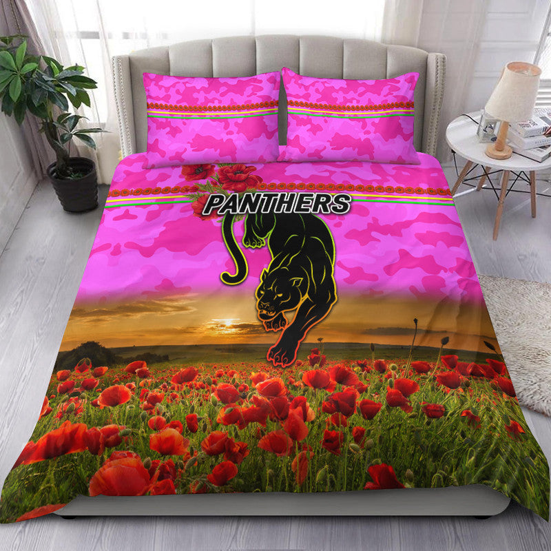 Penrith Panthers ANZAC 2022 Bedding Set Poppy Flowers Vibes - Pink - Vibe Hoodie Shop
