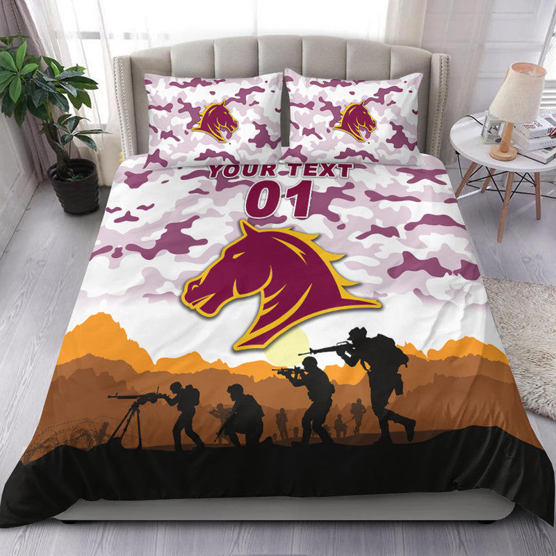 (Custom Personalised) Brisbane Broncos ANZAC 2022 Bedding Set Simple Style - White - Vibe Hoodie Shop