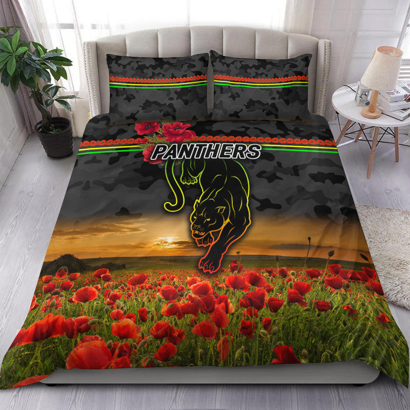 Penrith Panthers ANZAC 2022 Bedding Set Poppy Flowers Vibes - Black - Vibe Hoodie Shop