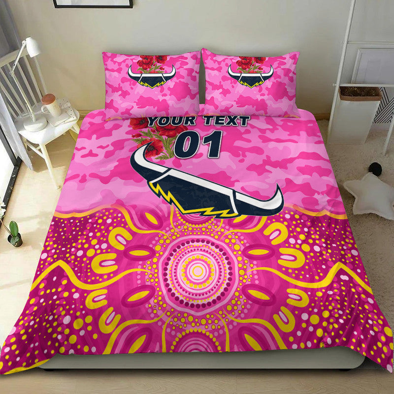(Custom Personalised) North Queensland Cowboys ANZAC 2022 Bedding Set Indigenous Vibes - Pink - Vibe Hoodie Shop