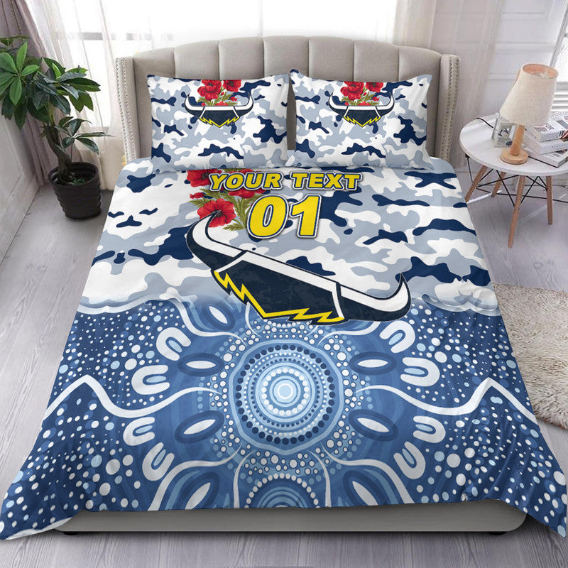(Custom Personalised) North Queensland Cowboys ANZAC 2022 Bedding Set Indigenous Vibes - White - Vibe Hoodie Shop