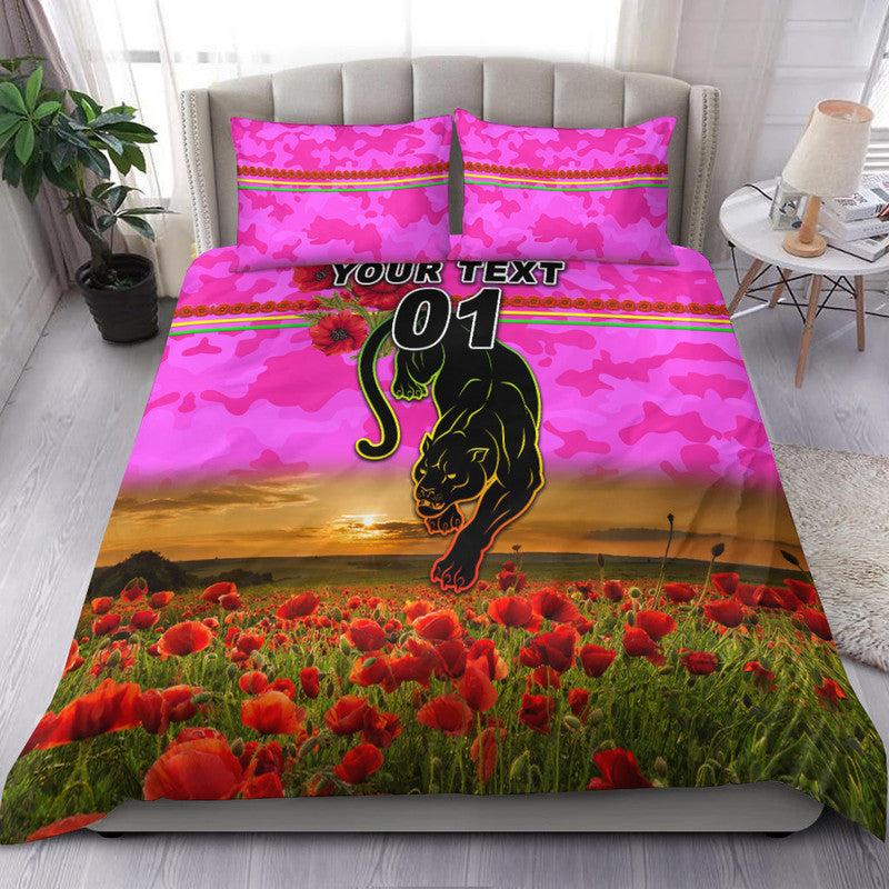 (Custom Personalised) Penrith Panthers ANZAC 2022 Bedding Set Poppy Flowers Vibes - Pink - Vibe Hoodie Shop