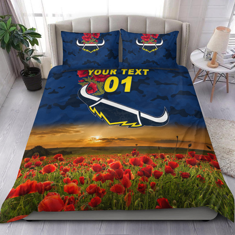 (Custom Personalised) North Queensland Cowboys ANZAC 2022 Bedding Set Poppy Flowers Vibes - Blue - Vibe Hoodie Shop