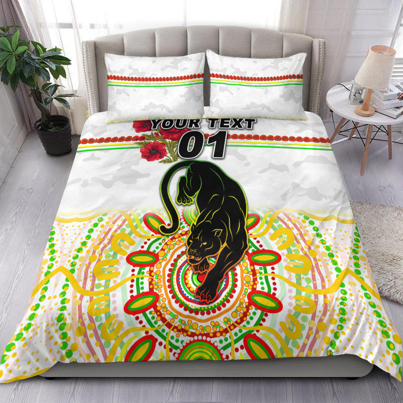 (Custom Personalised) Penrith Panthers ANZAC 2022 Bedding Set Indigenous Vibes - White - Vibe Hoodie Shop