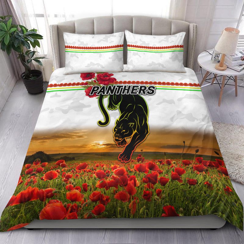 Penrith Panthers ANZAC 2022 Bedding Set Poppy Flowers Vibes - White - Vibe Hoodie Shop