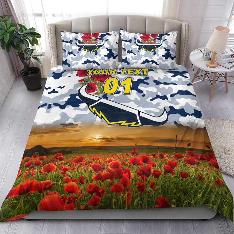 (Custom Personalised) North Queensland Cowboys ANZAC 2022 Bedding Set Poppy Flowers Vibes - White - Vibe Hoodie Shop