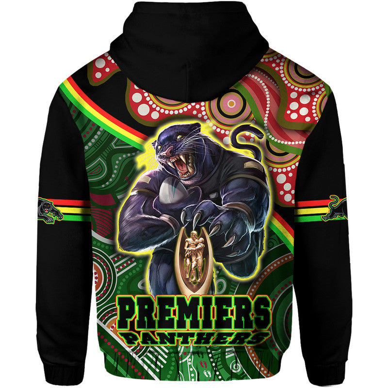 Penrith Panthers Premiers Zip Up And Pullover Hoodie Black Panther With Aboriginal Arty LT9 - Vibe Hoodie Shop