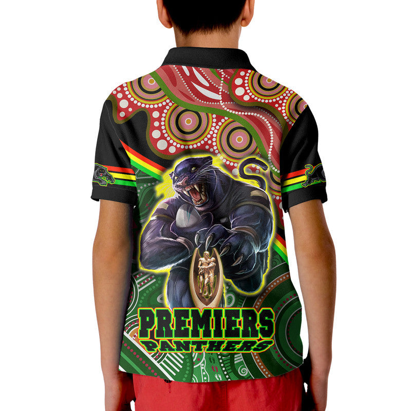 Penrith Panthers Premiers Polo Shirt Black Panther With Aboriginal Arty LT9 - Vibe Hoodie Shop