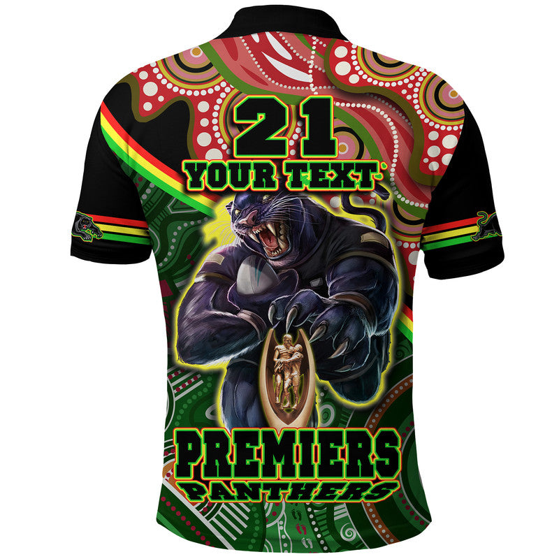 (Custom Personalised) Penrith Panthers Premiers Polo Shirt Black Panther With Aboriginal Arty LT9 - Vibe Hoodie Shop