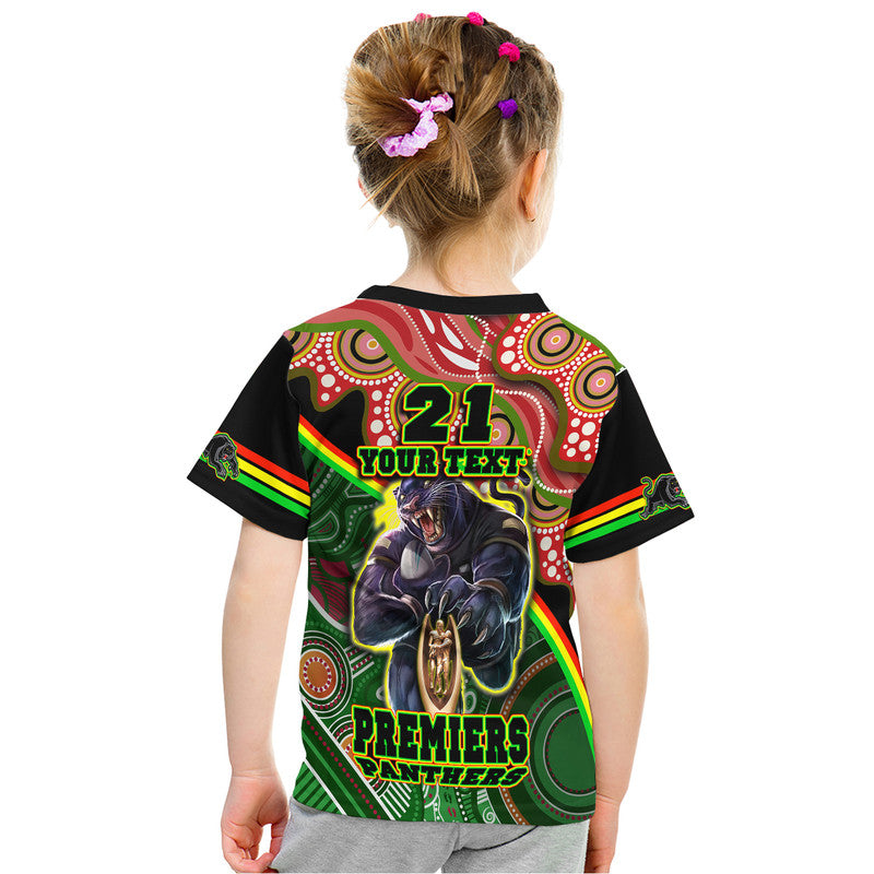 (Custom Personalised) Penrith Panthers Premiers T Shirt Black Panther With Aboriginal Arty LT9 - Vibe Hoodie Shop