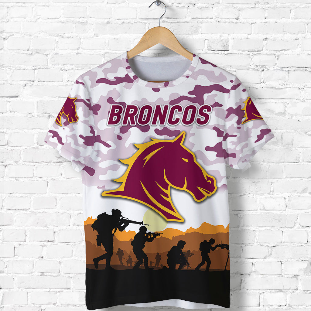 (Custom Personalised) Brisbane Broncos ANZAC 2022 T shirt Simple Style - White - Vibe Hoodie Shop