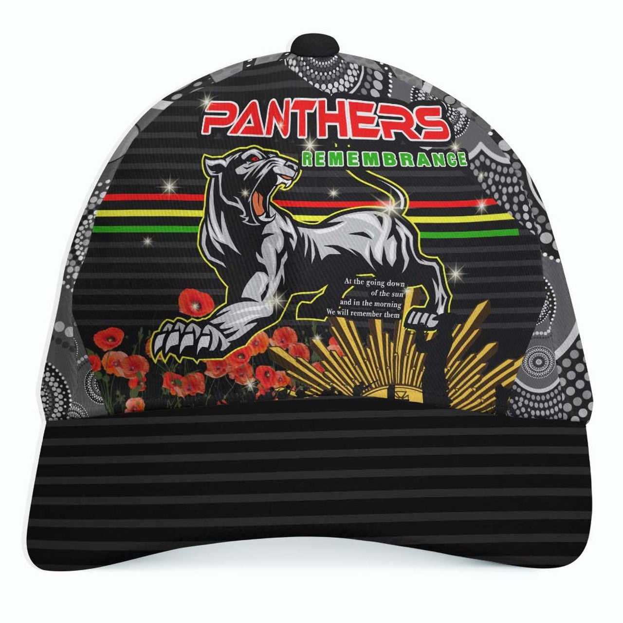 Panthers Rugby ANZAC Aboriginal Cap - Penrith Panthers with Poppy Flower Art Cap LT10 - Vibe Hoodie Shop