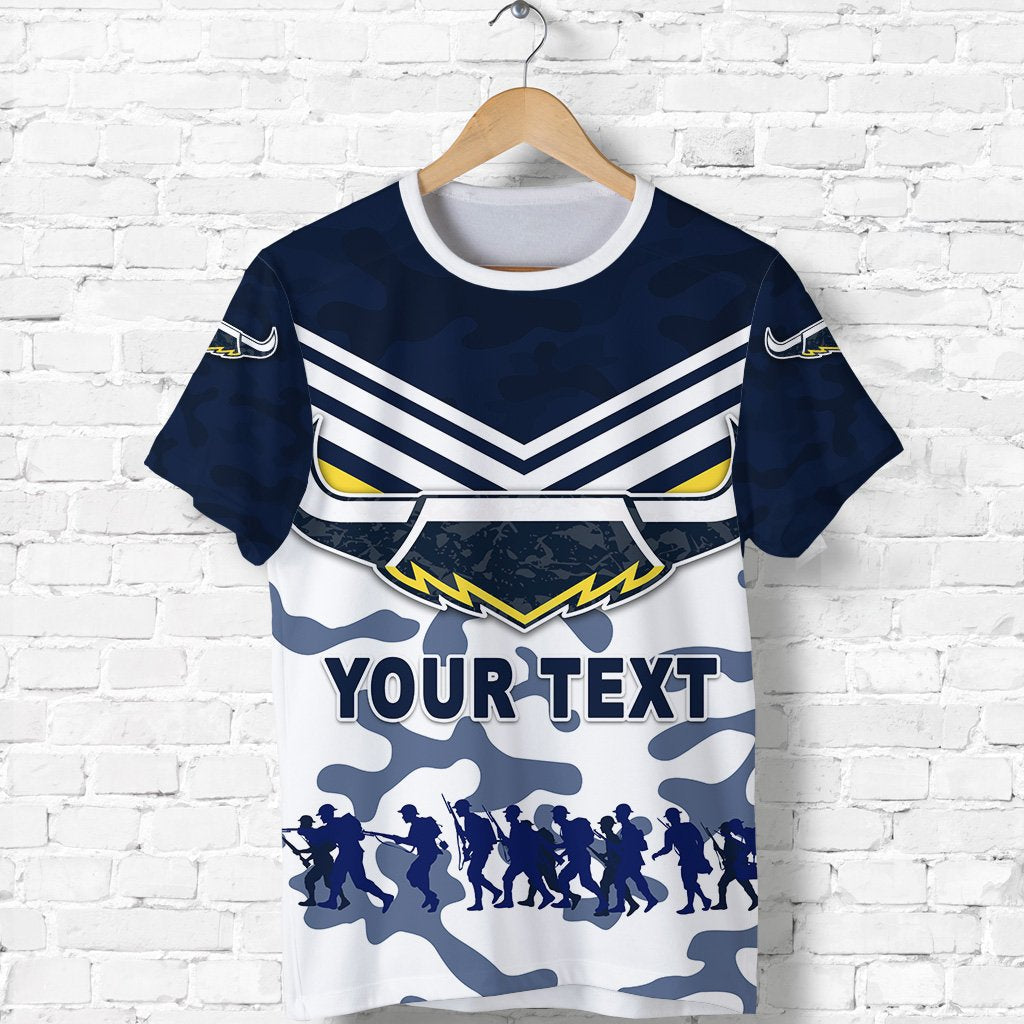 (Custom Personalised) North Queensland Cowboys T shirt ANZAC Day Camouflage Vibes - White - Vibe Hoodie Shop