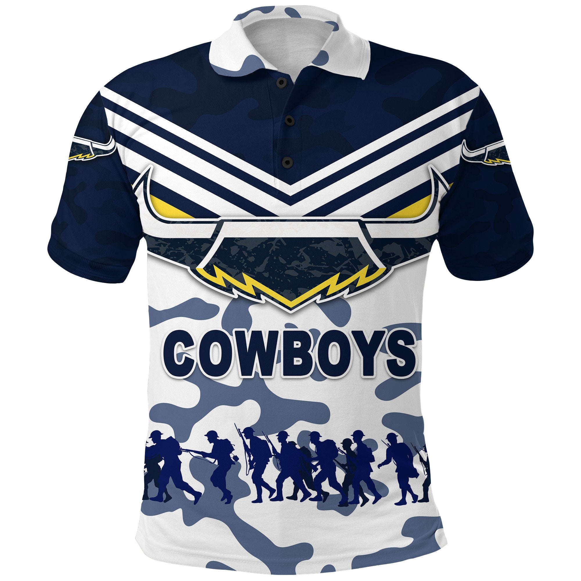 North Queensland Cowboys Polo Shirt ANZAC Day Camouflage Vibes - White - Vibe Hoodie Shop