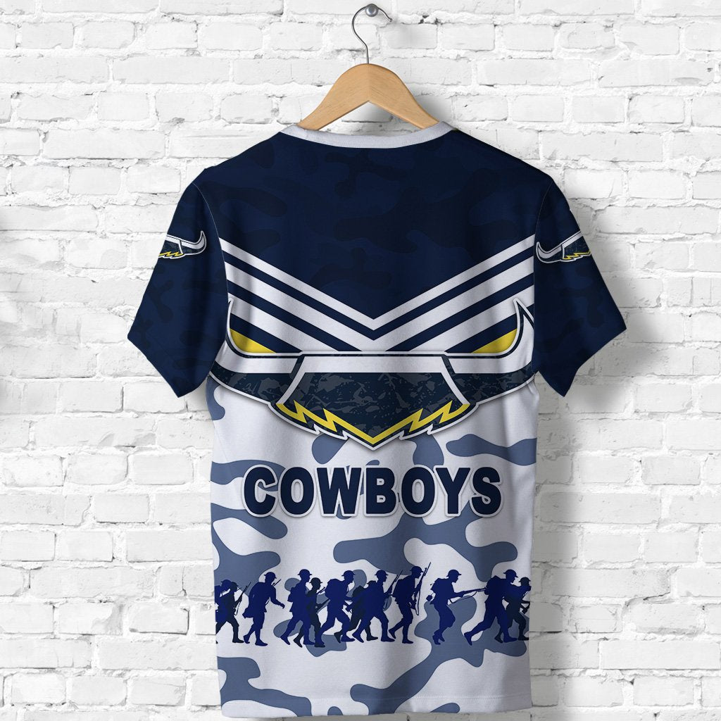 (Custom Personalised) North Queensland Cowboys T shirt ANZAC Day Camouflage Vibes - White - Vibe Hoodie Shop