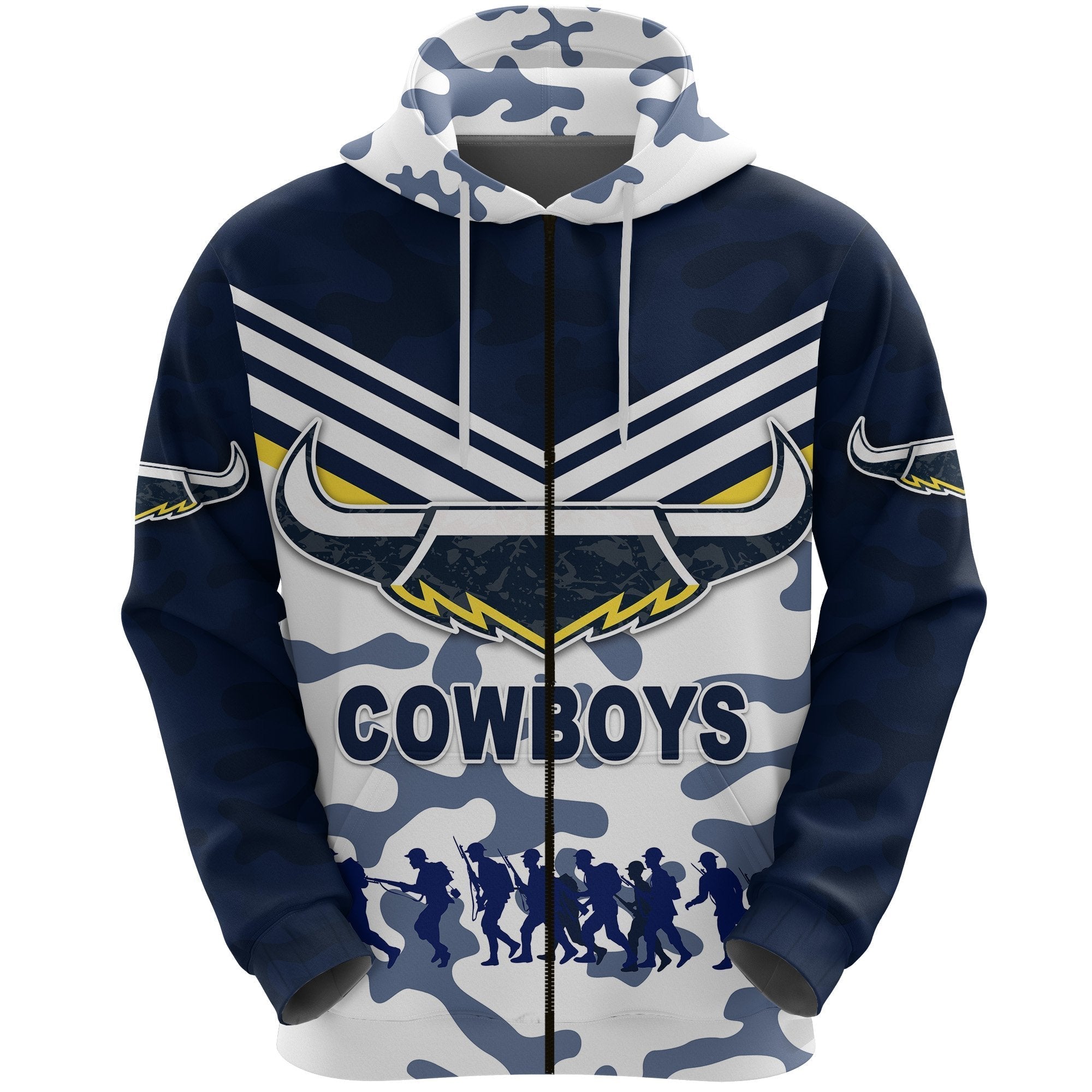 North Queensland Cowboys Zip Hoodie ANZAC Day Camouflage Vibes - White - Vibe Hoodie Shop