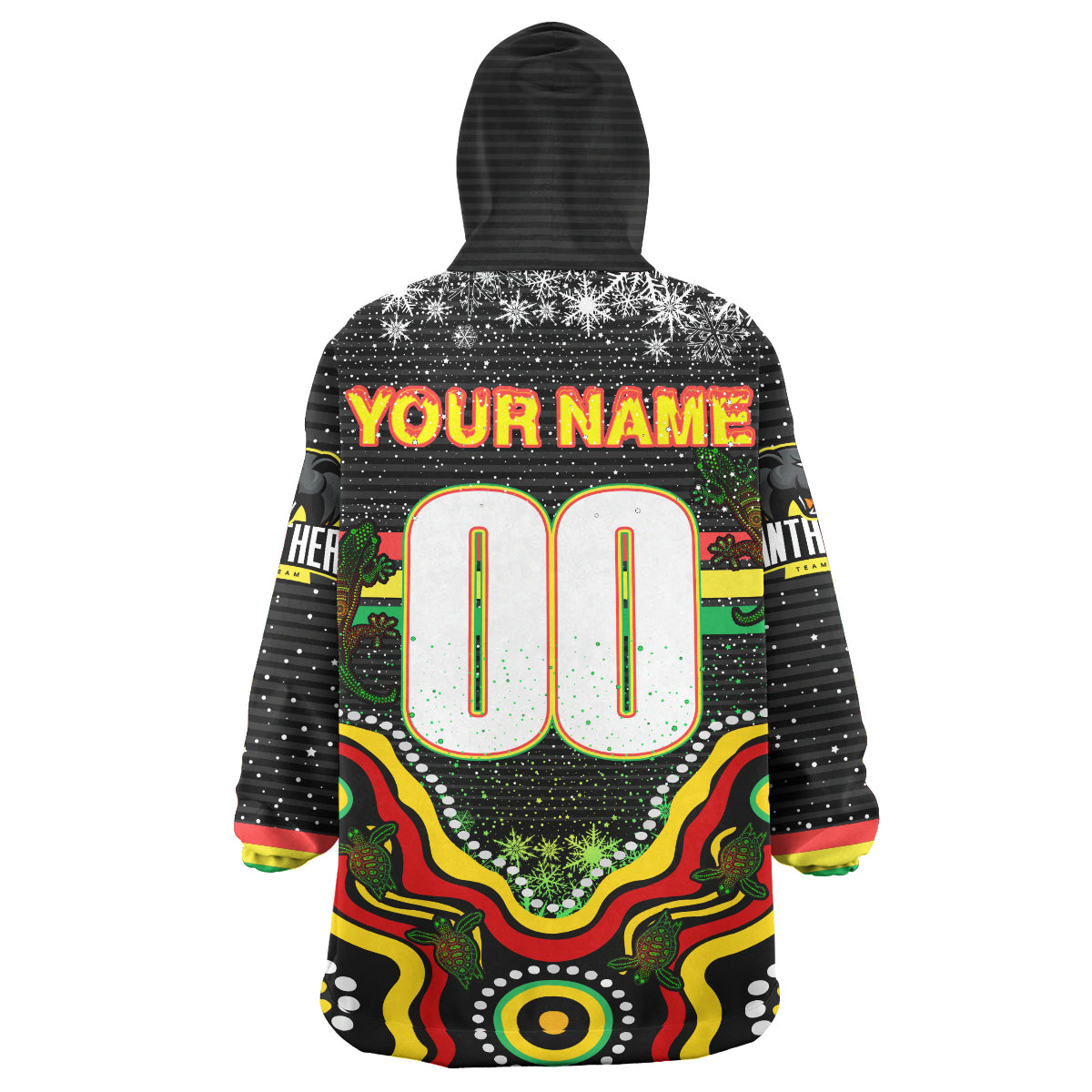 Panthers Rugby Christmas Snug Hoodie - Custom Christmas Indigenous Penrith Panthers Personalised Name And Number Wearable Blanket Hoodie - Vibe Hoodie Shop