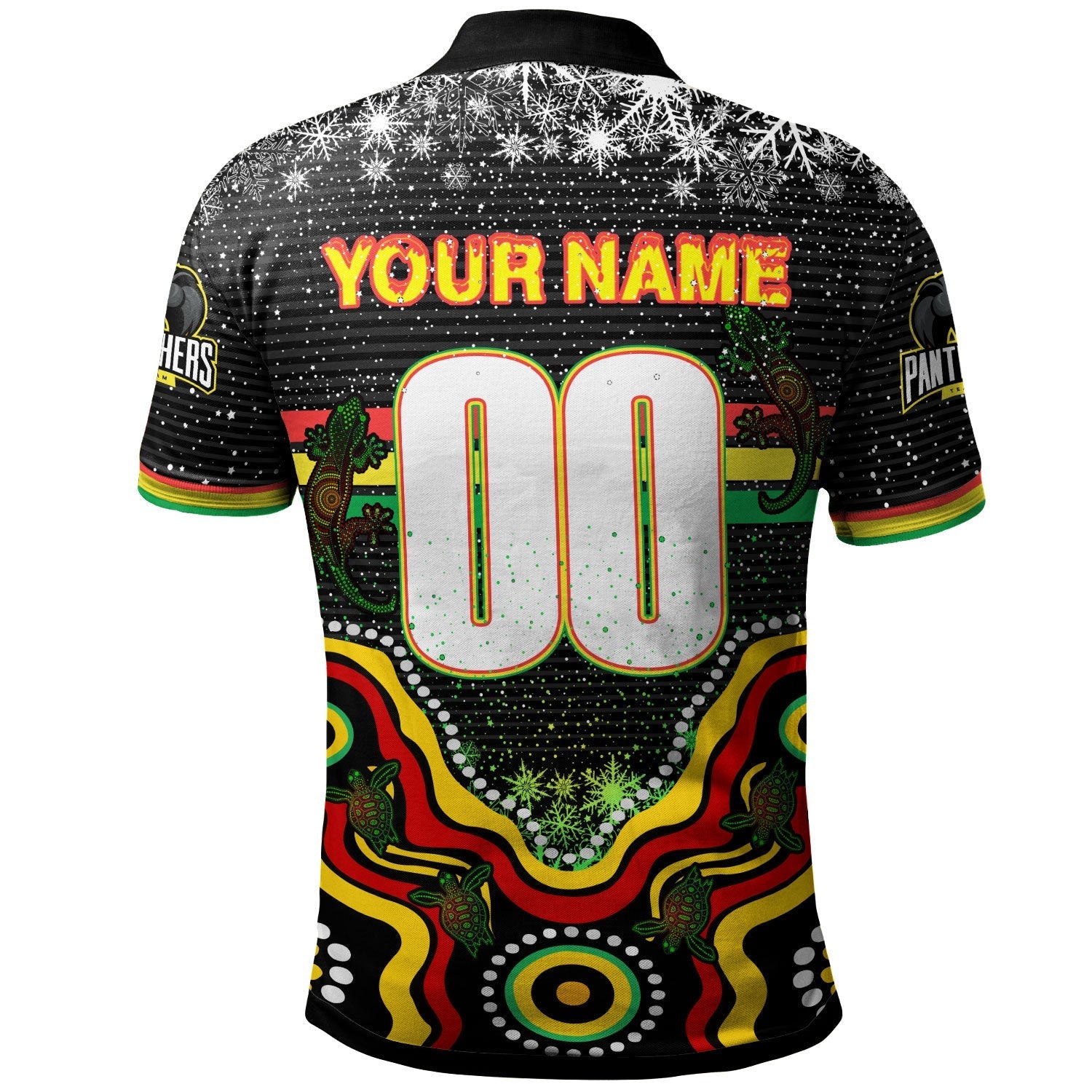 Panthers Rugby Christmas Polo Shirt - Custom Christmas Indigenous Penrith Panthers Personalised Name And Number Polo Shirt - Vibe Hoodie Shop