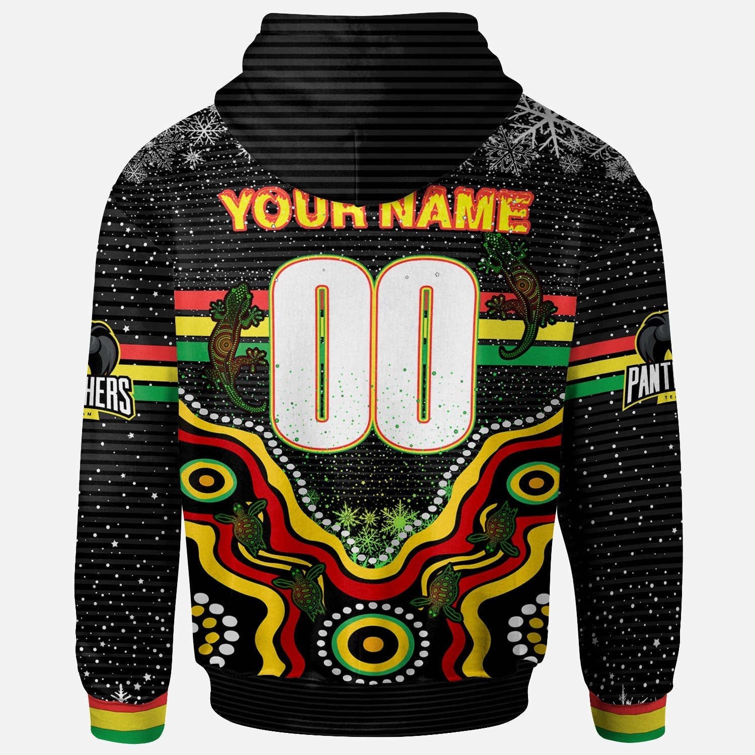 Panthers Rugby Christmas Hoodie - Custom Christmas Indigenous Penrith Panthers Personalised Name And Number Hoodie - Vibe Hoodie Shop