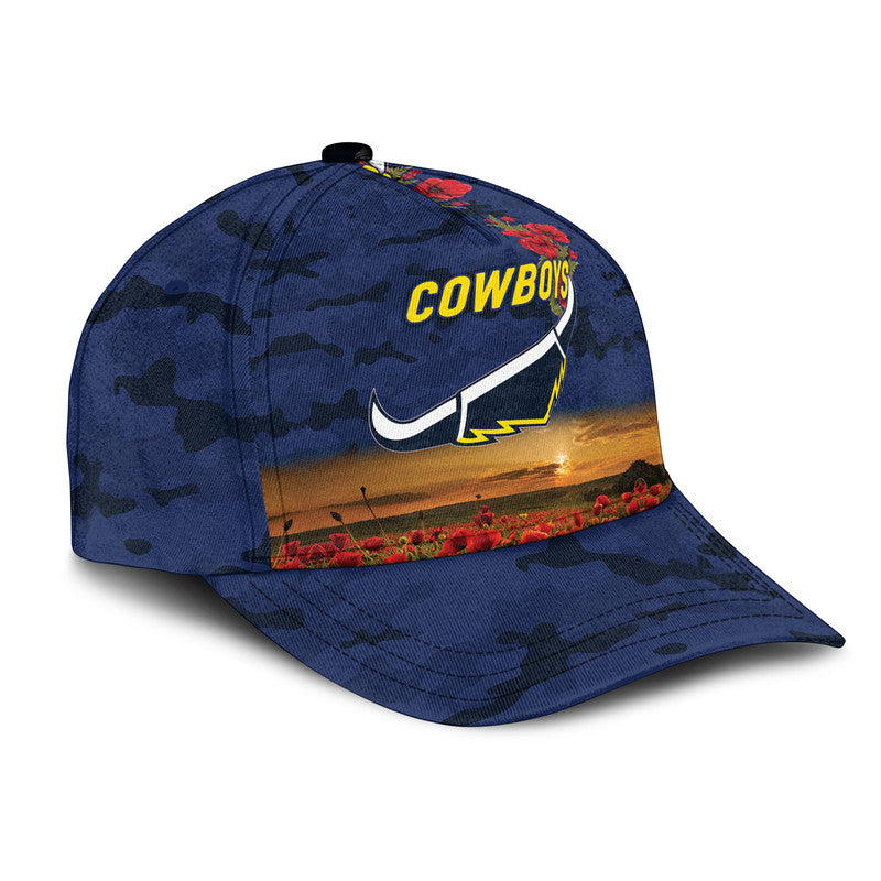 North Queensland Cowboys ANZAC 2022 NRL Classic Cap Poppy Flowers Vibes - Blue - Vibe Hoodie Shop