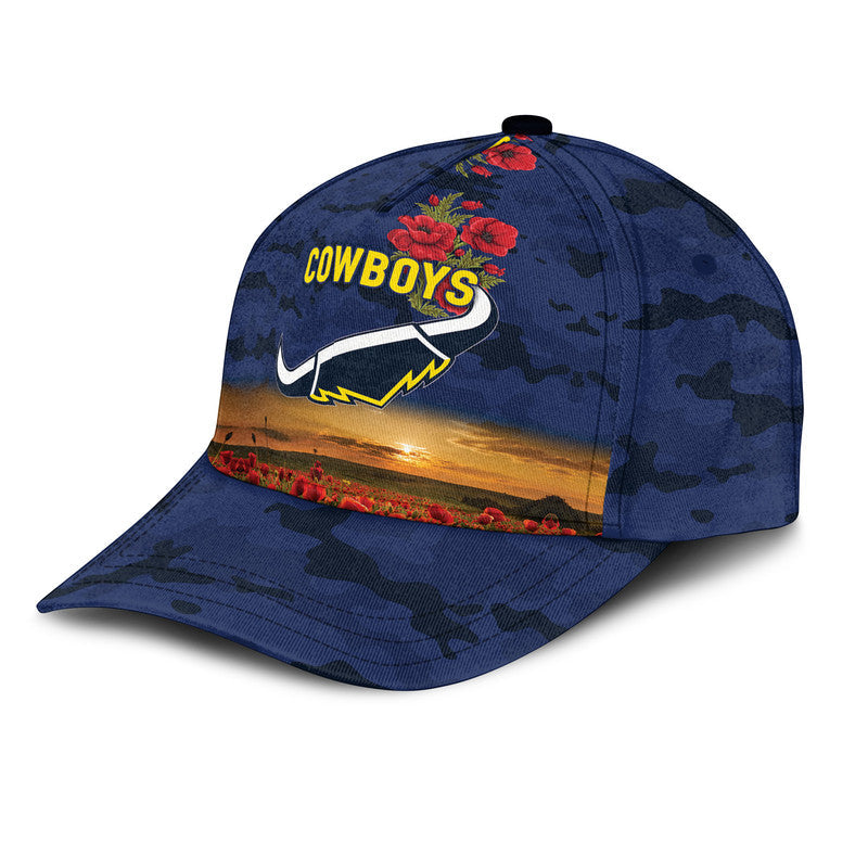 North Queensland Cowboys ANZAC 2022 NRL Classic Cap Poppy Flowers Vibes - Blue - Vibe Hoodie Shop