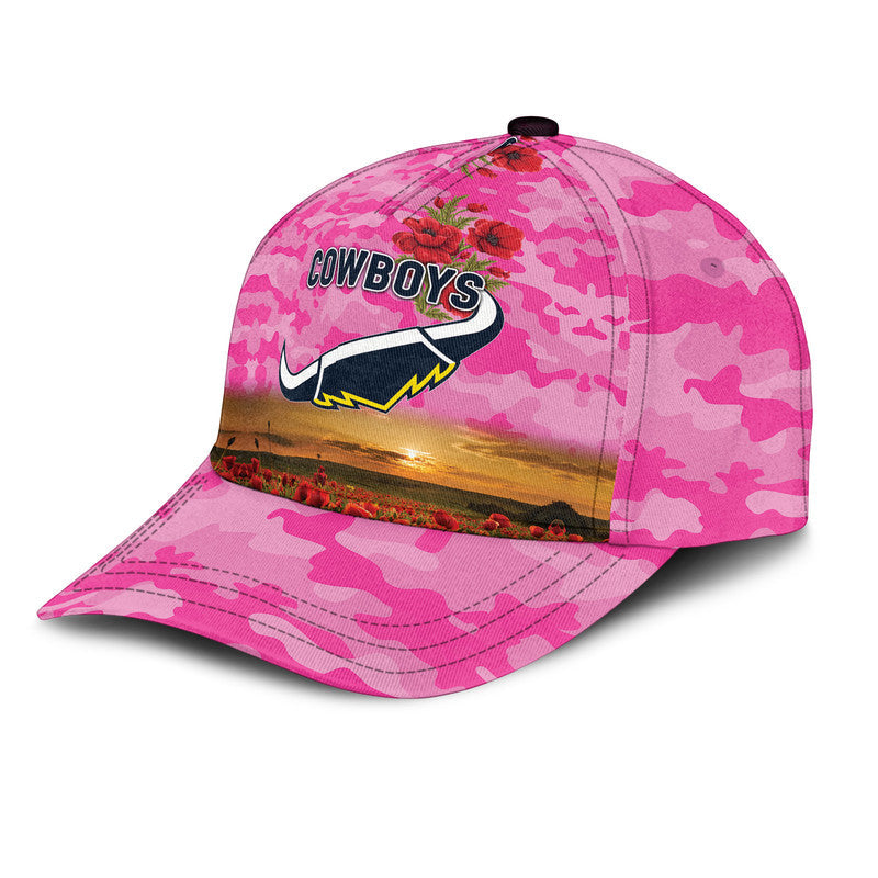 North Queensland Cowboys ANZAC 2022 NRL Classic Cap Poppy Flowers Vibes - Pink - Vibe Hoodie Shop