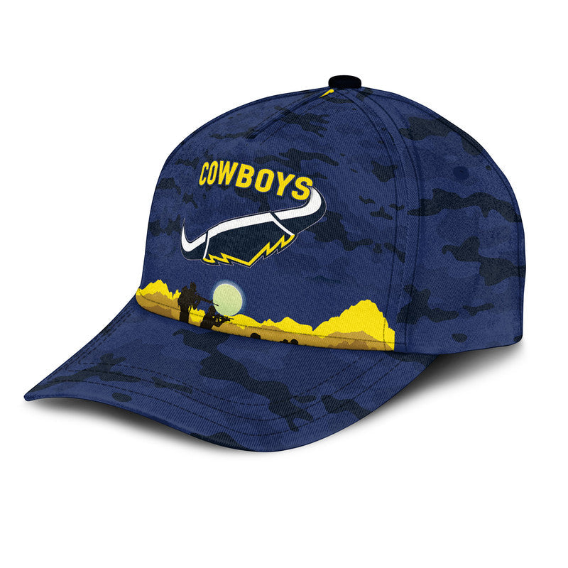 (Custom Personalised) North Queensland Cowboys ANZAC 2022 NRL Classic Cap Simple Style - Blue - Vibe Hoodie Shop