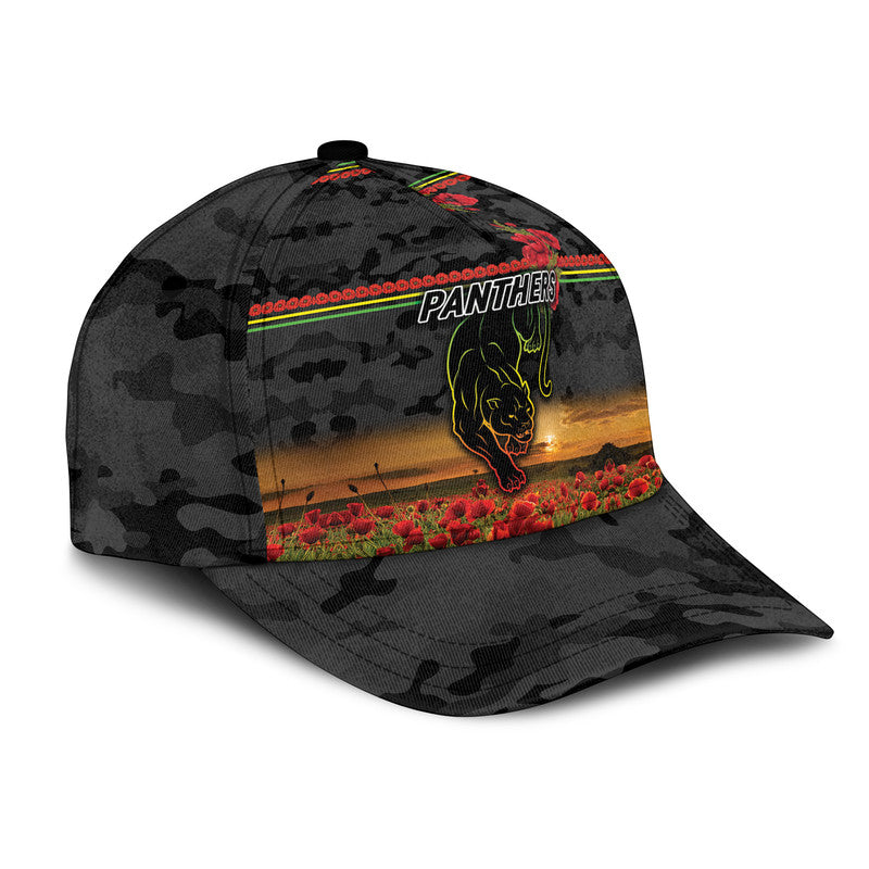 (Custom Personalised) Penrith Panthers ANZAC 2022 NRL Classic Cap Poppy Flowers Vibes - Black - Vibe Hoodie Shop