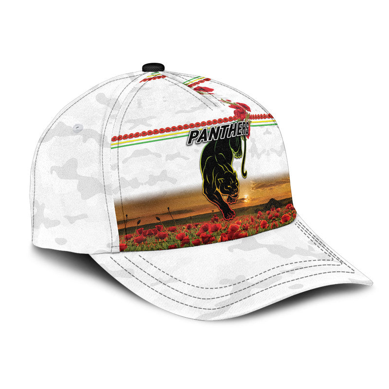 (Custom Personalised) Penrith Panthers ANZAC 2022 NRL Classic Cap Poppy Flowers Vibes - White - Vibe Hoodie Shop