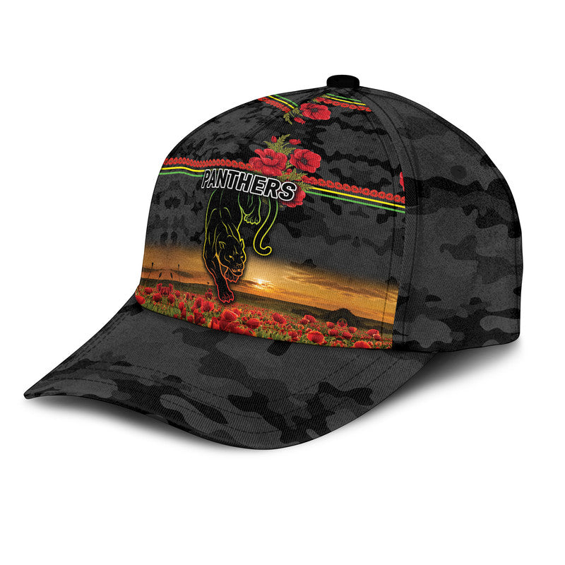 (Custom Personalised) Penrith Panthers ANZAC 2022 NRL Classic Cap Poppy Flowers Vibes - Black - Vibe Hoodie Shop