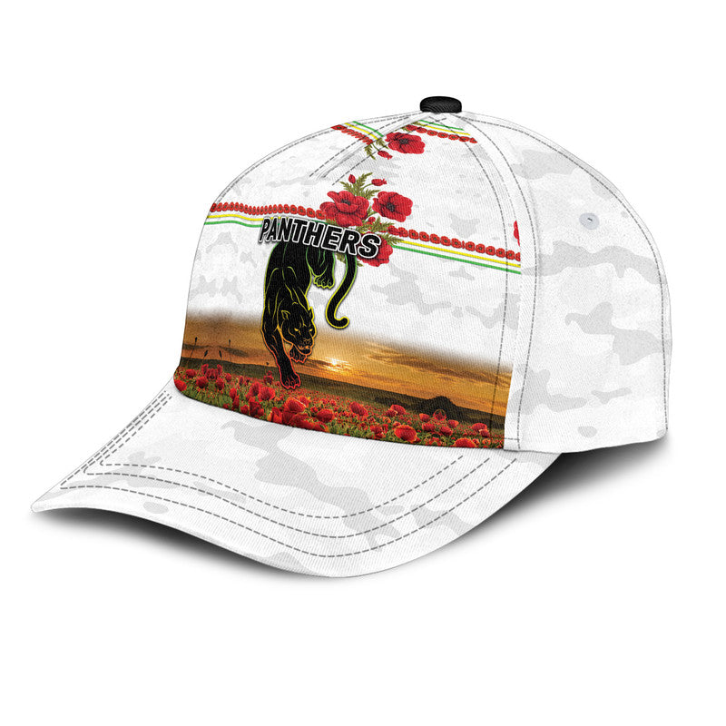 (Custom Personalised) Penrith Panthers ANZAC 2022 NRL Classic Cap Poppy Flowers Vibes - White - Vibe Hoodie Shop