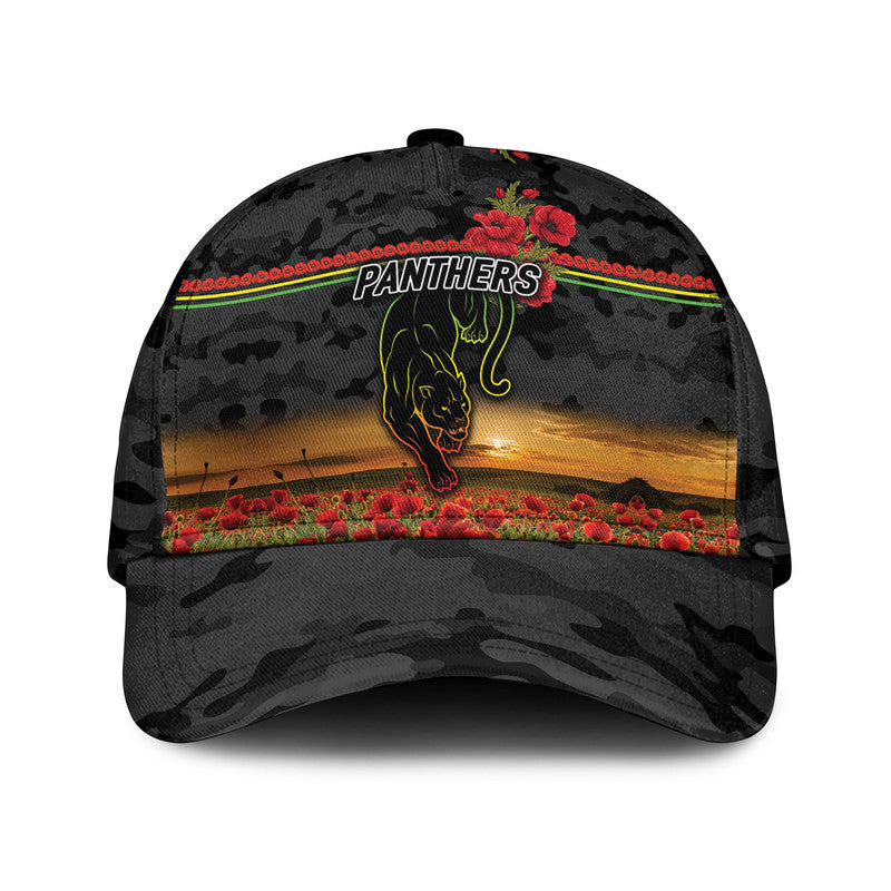 (Custom Personalised) Penrith Panthers ANZAC 2022 NRL Classic Cap Poppy Flowers Vibes - Black - Vibe Hoodie Shop