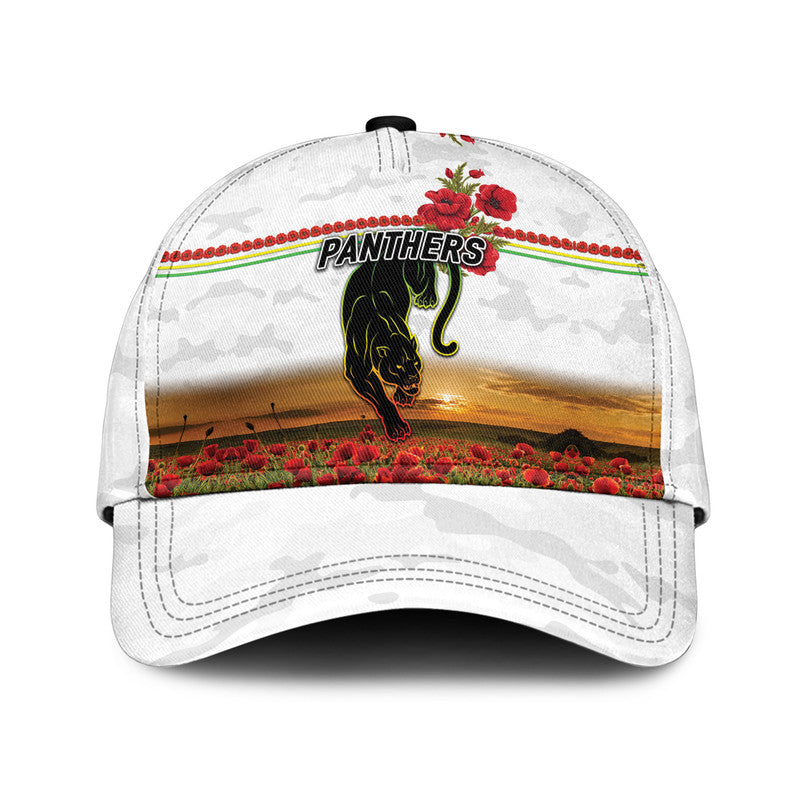 (Custom Personalised) Penrith Panthers ANZAC 2022 NRL Classic Cap Poppy Flowers Vibes - White - Vibe Hoodie Shop