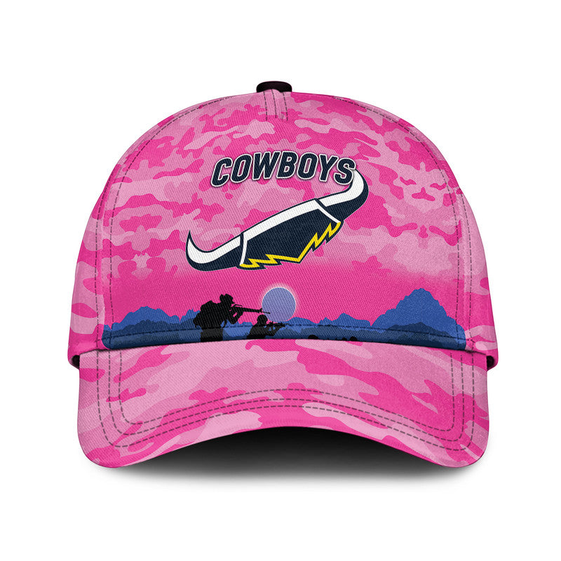 (Custom Personalised) North Queensland Cowboys ANZAC 2022 NRL Classic Cap Simple Style - Pink - Vibe Hoodie Shop