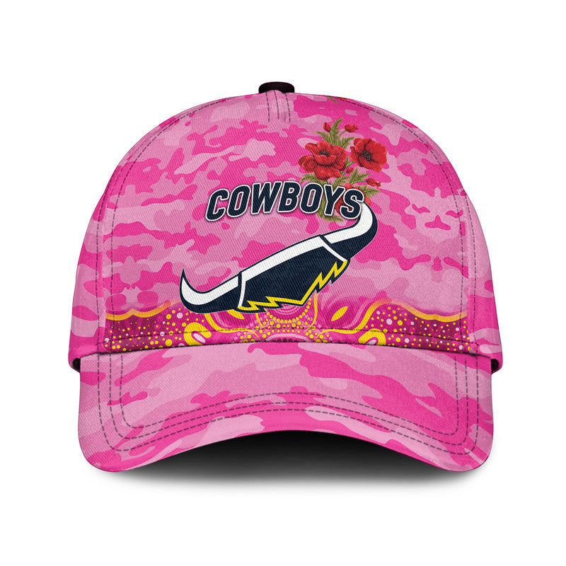 (Custom Personalised) North Queensland Cowboys ANZAC 2022 NRL Classic Cap Indigenous Vibes - Pink - Vibe Hoodie Shop