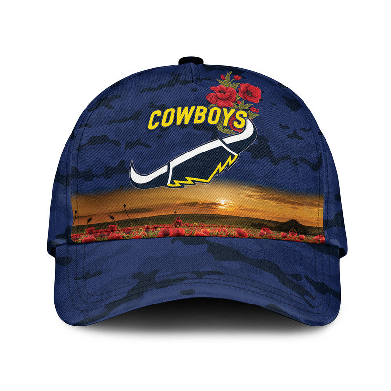 North Queensland Cowboys ANZAC 2022 NRL Classic Cap Poppy Flowers Vibes - Blue - Vibe Hoodie Shop