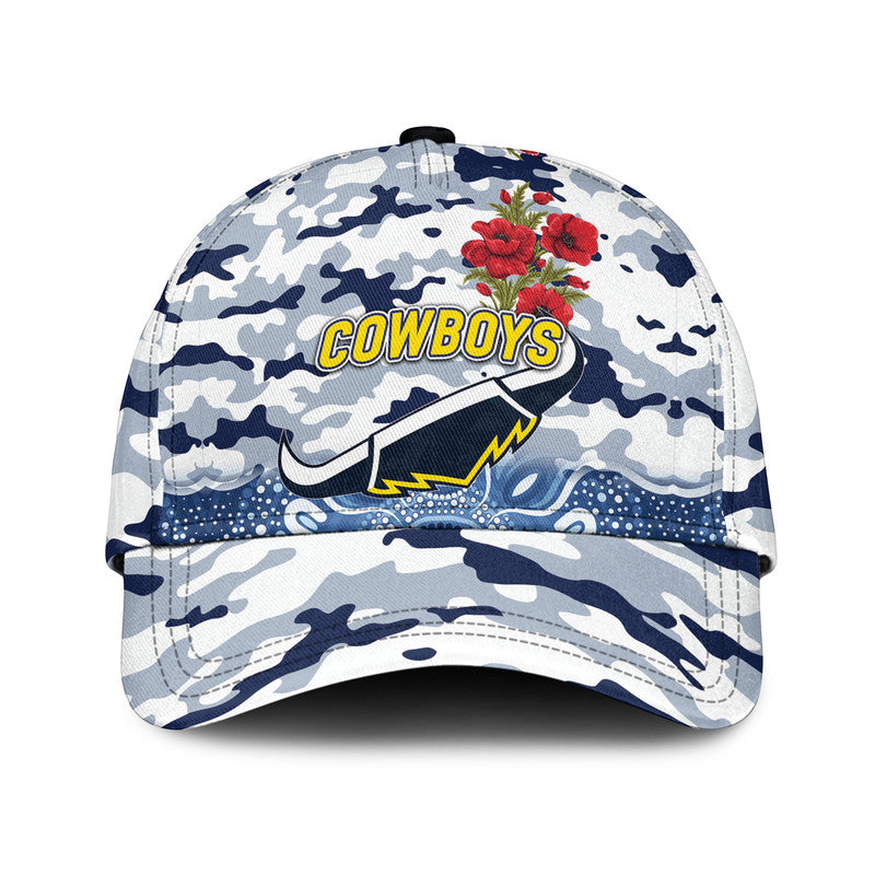 (Custom Personalised) North Queensland Cowboys ANZAC 2022 NRL Classic Cap Indigenous Vibes - White - Vibe Hoodie Shop