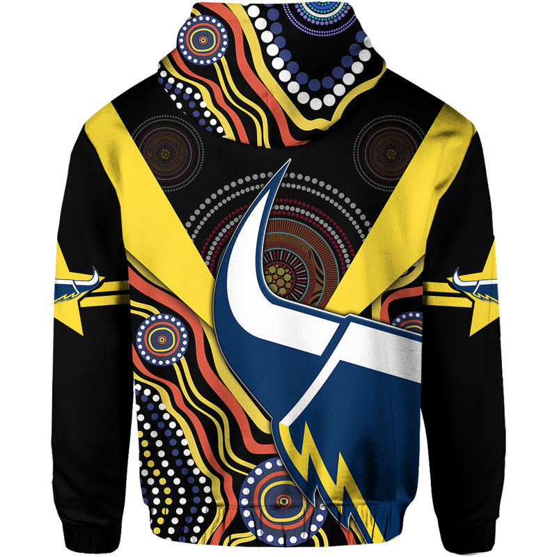 Cowboys Rugby Zip Up And Pullover Hoodie Indigenous Arboriginal Dot Paint Black Style LT9 - Vibe Hoodie Shop