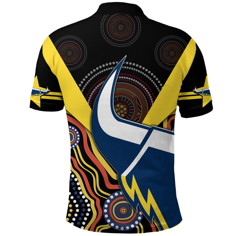 Cowboys Rugby Polo Shirt Indigenous Arboriginal Dot Paint Black Style LT9 - Vibe Hoodie Shop