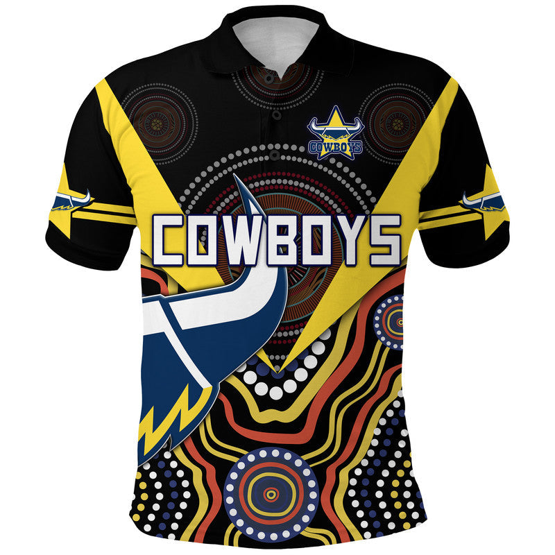 (Custom Personalised) Cowboys Rugby Polo Shirt Indigenous Arboriginal Dot Paint Black Style LT9 - Vibe Hoodie Shop
