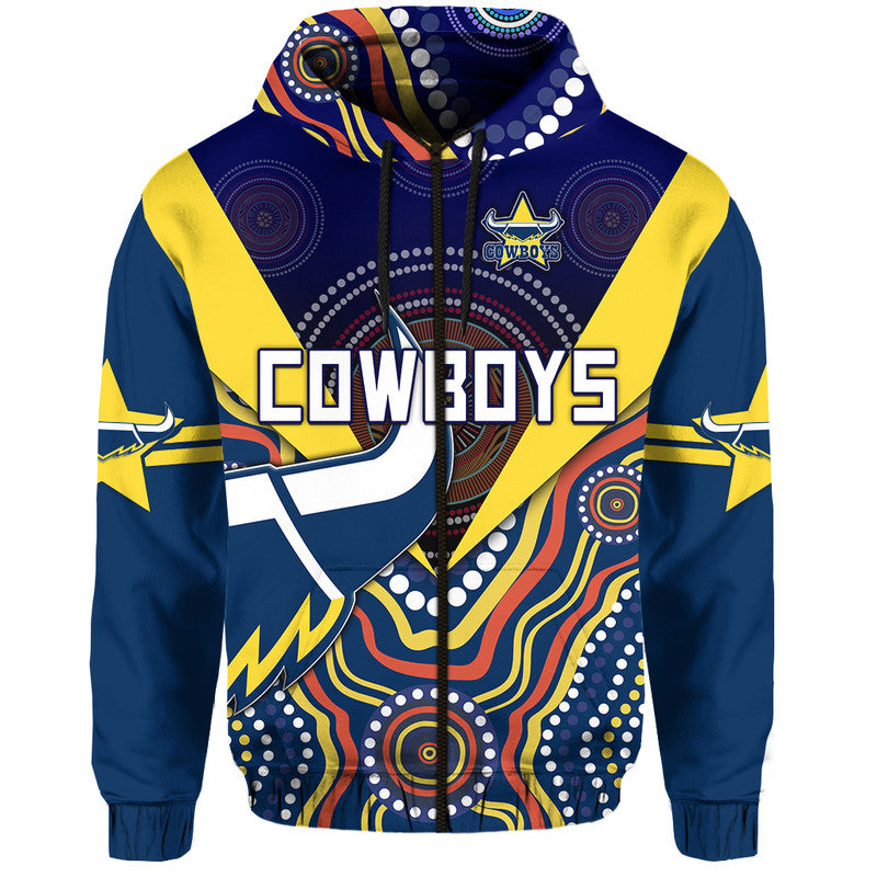 Cowboys Rugby Zip Up And Pullover Hoodie Indigenous Arboriginal Dot Paint Navy Style LT9 - Vibe Hoodie Shop