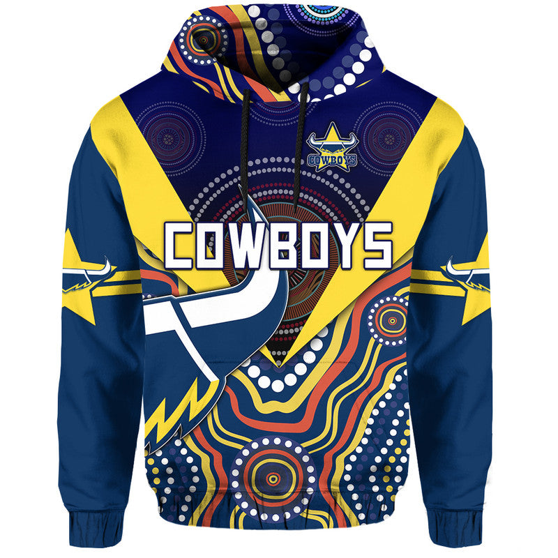Cowboys Rugby Zip Up And Pullover Hoodie Indigenous Arboriginal Dot Paint Navy Style LT9 - Vibe Hoodie Shop