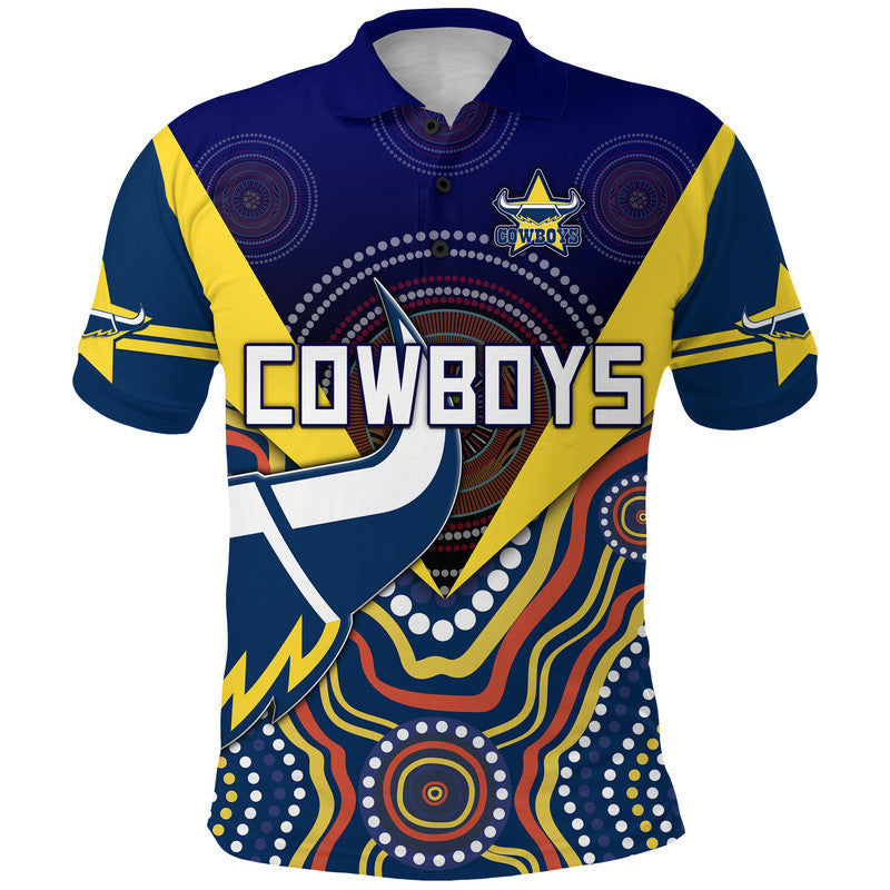 (Custom Personalised) Cowboys Rugby Polo Shirt Indigenous Arboriginal Dot Paint Navy Style LT9 - Vibe Hoodie Shop