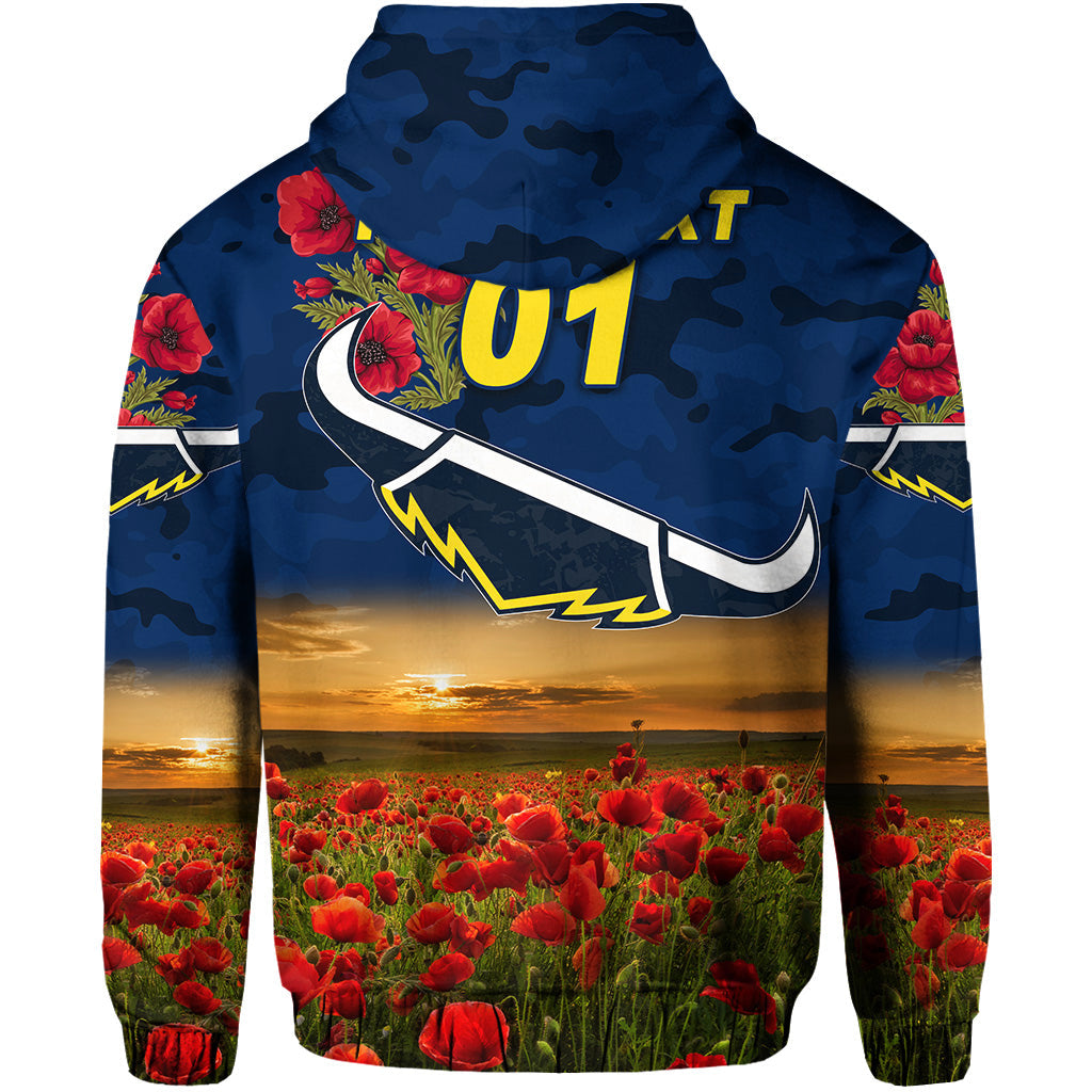 (Custom Personalised) North Queensland Cowboys ANZAC 2022 Zip Up And Pullover Hoodie Poppy Flowers Vibes - Blue LT8 - Vibe Hoodie Shop