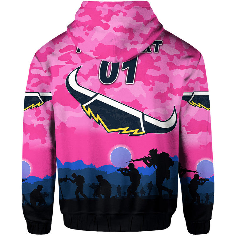 (Custom Personalised) North Queensland Cowboys ANZAC 2022 Zip Up And Pullover Hoodie Simple Style - Pink LT8 - Vibe Hoodie Shop