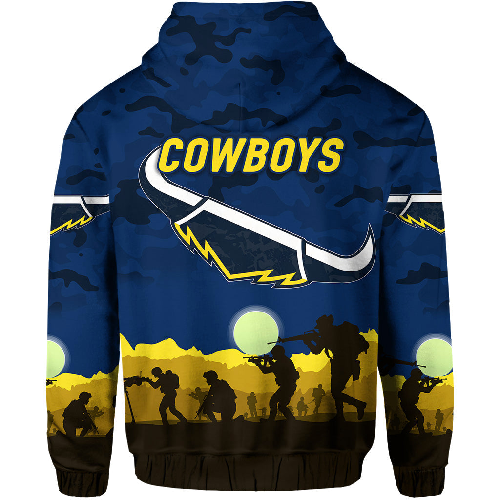 North Queensland Cowboys ANZAC 2022 Zip Up And Pullover Hoodie Simple Style - Blue LT8 - Vibe Hoodie Shop