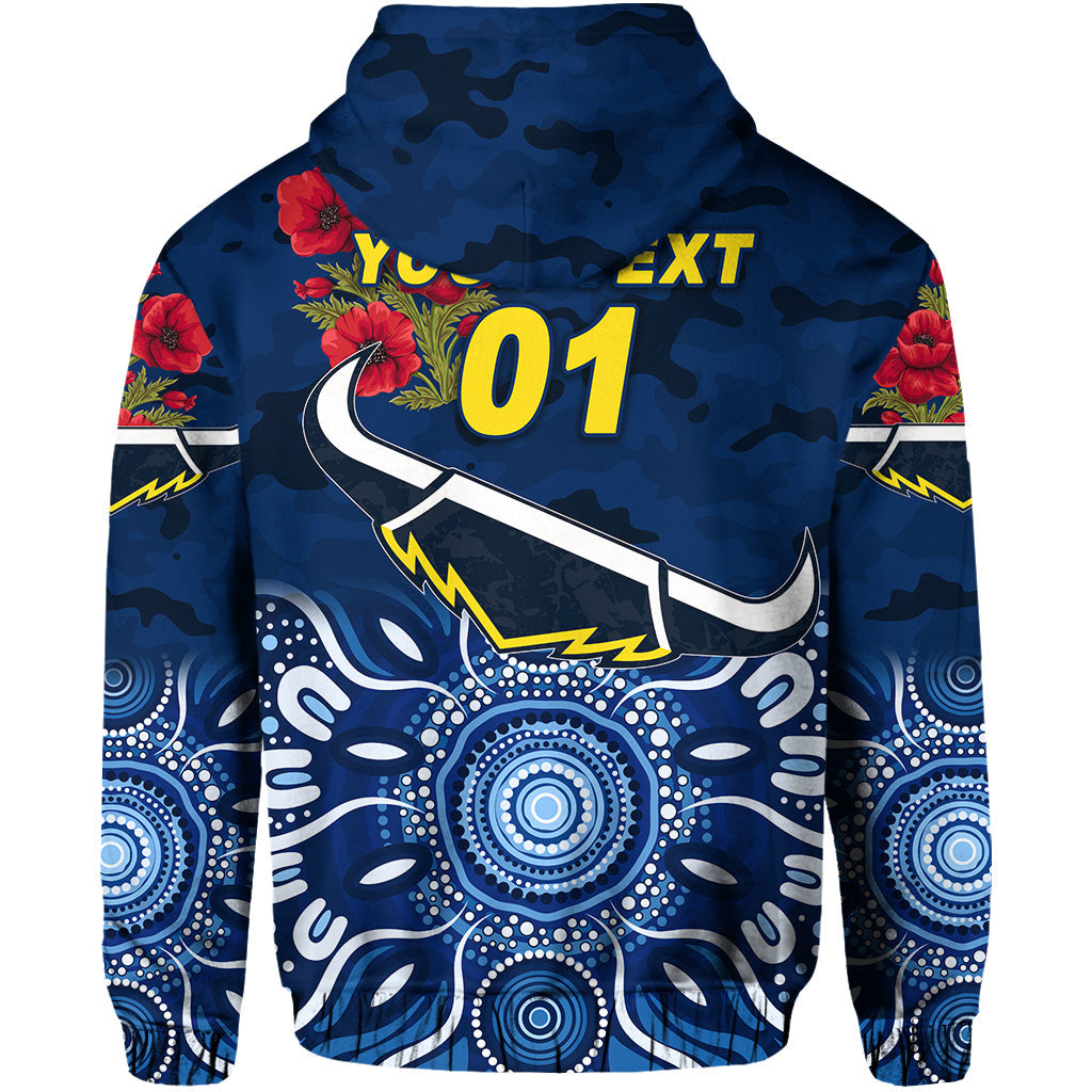 (Custom Personalised) North Queensland Cowboys ANZAC 2022 Zip Up And Pullover Hoodie Indigenous Vibes - Blue LT8 - Vibe Hoodie Shop