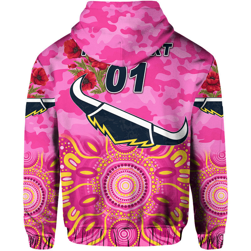 (Custom Personalised) North Queensland Cowboys ANZAC 2022 Zip Up And Pullover Hoodie Indigenous Vibes - Pink LT8 - Vibe Hoodie Shop