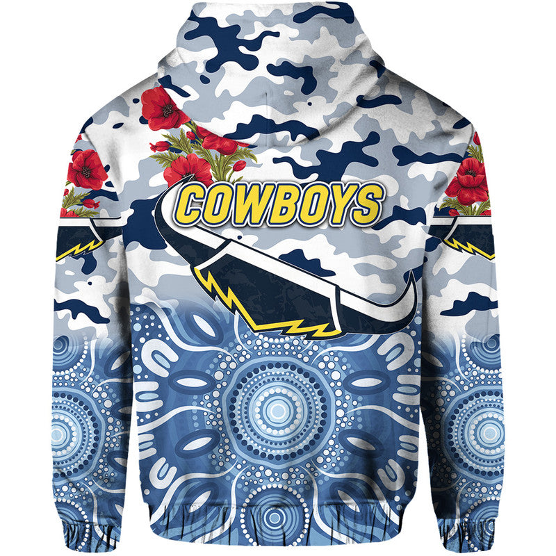 North Queensland Cowboys ANZAC 2022 Zip Up And Pullover Hoodie Indigenous Vibes - White LT8 - Vibe Hoodie Shop